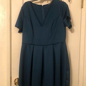 Teal Short Sleeved Ruffle Dress